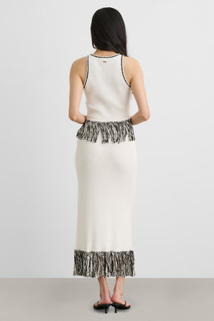 AMORA FRINGE MIDI SKIRT WITH SLIT - Toccin