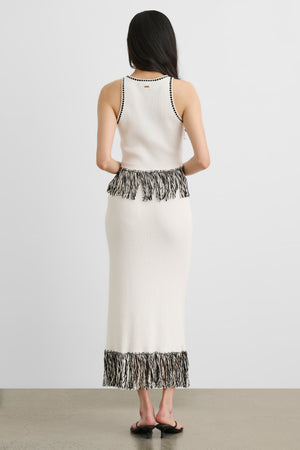 AMORA FRINGE MIDI SKIRT WITH SLIT - Toccin