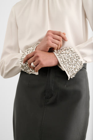 VERONICA LONG SLEEVE PUSSY-BOW BLOUSE WITH EMBELLISHMENT