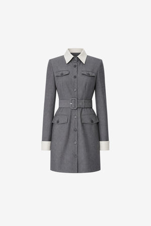VALERIE LONG SLEEVE COLLARED BUTTON-FRONT DRESS