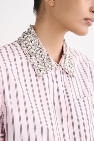 ZADIE COMBO CROPPED BUTTON-DOWN SHIRT - Toccin