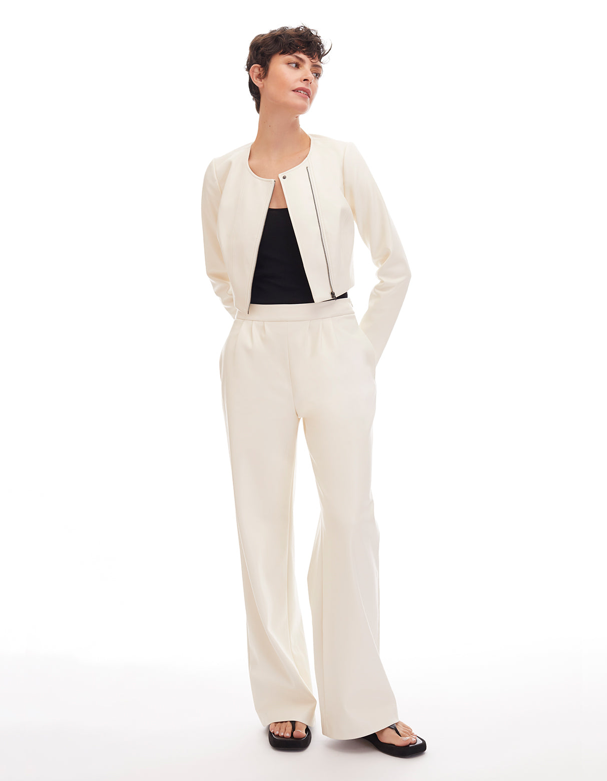 Carly Crop Jacket Creme Cream - Flattering Fashion Office to Date Night Faux Leather Jackets for Women