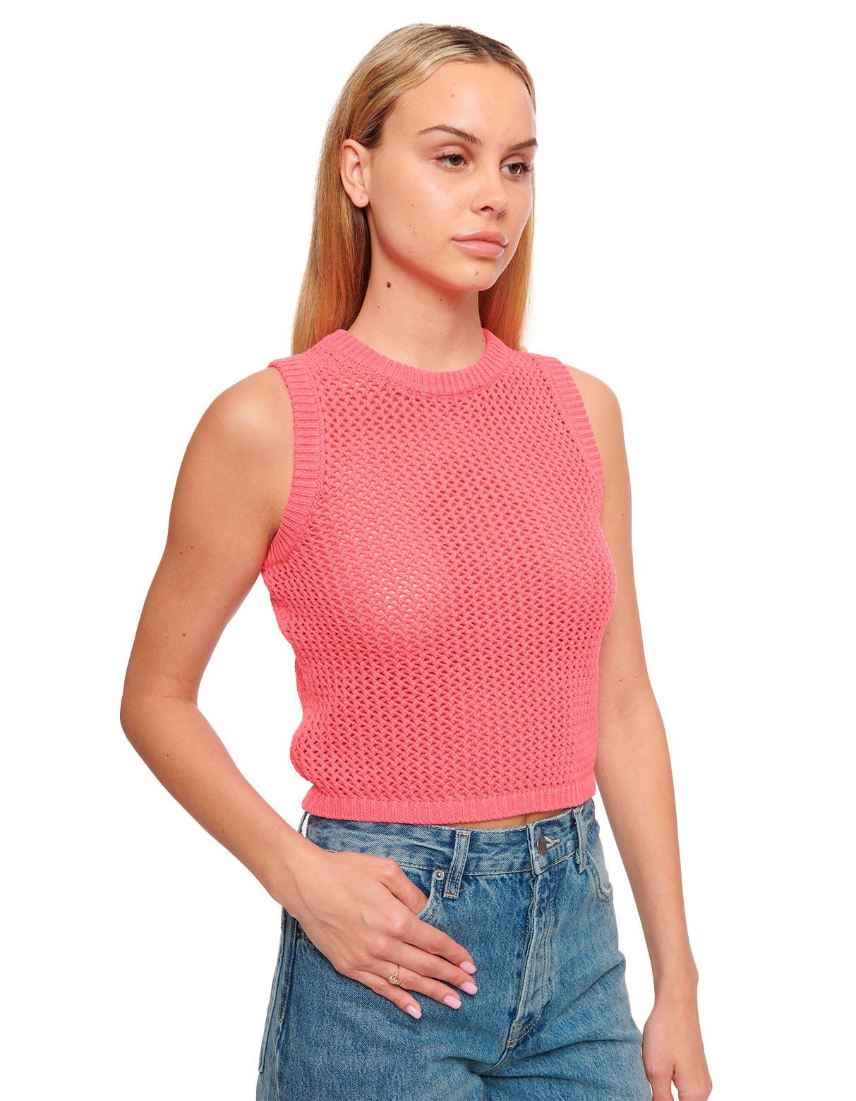 estelle crochet racer tank top hot pink - women's figure flattering cute summer designer tops