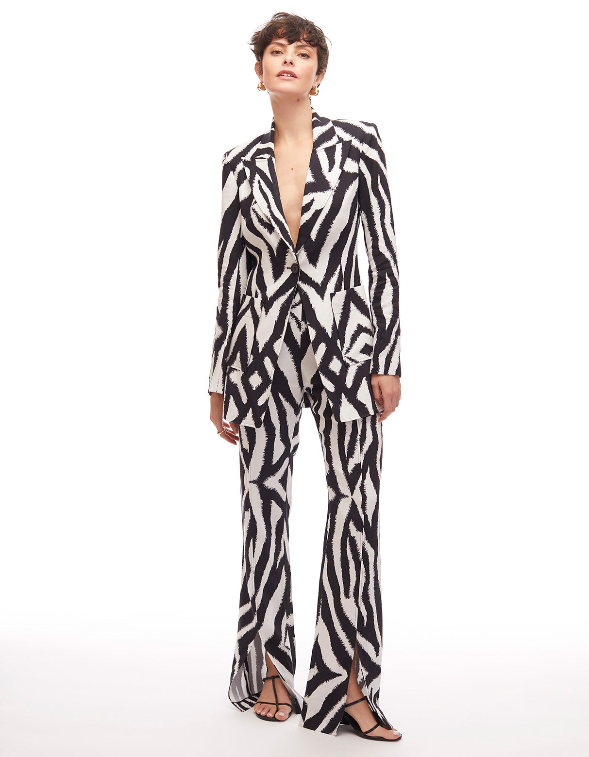 lucia split hem straight pant jet black optic white zebra print women's figure flattering luxury designer fashion summer pants