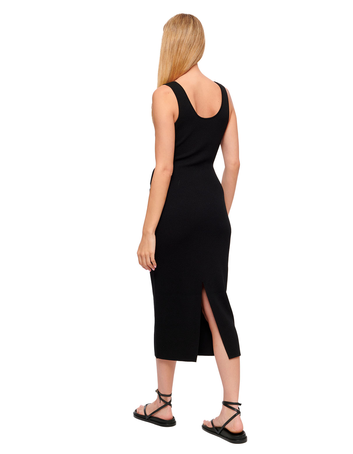 lucy scoop neck tie front bodycon midi knit dress jet black - women's figure flattering designer fashion summer dresses