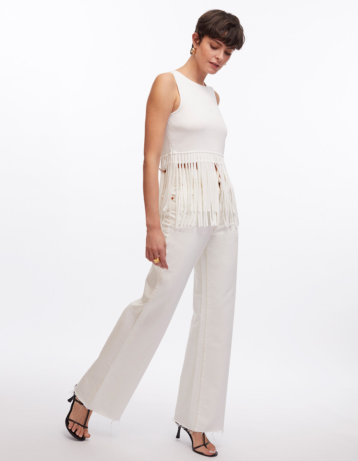 scarlett sleeveless fringe top optic white - women's flattering party tops designer fashion