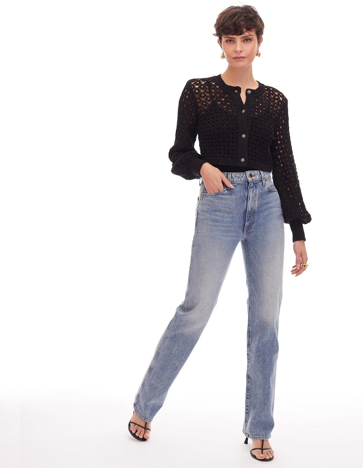 the perfect little black cropped crochet cardigan cardi by toccin designer fashion