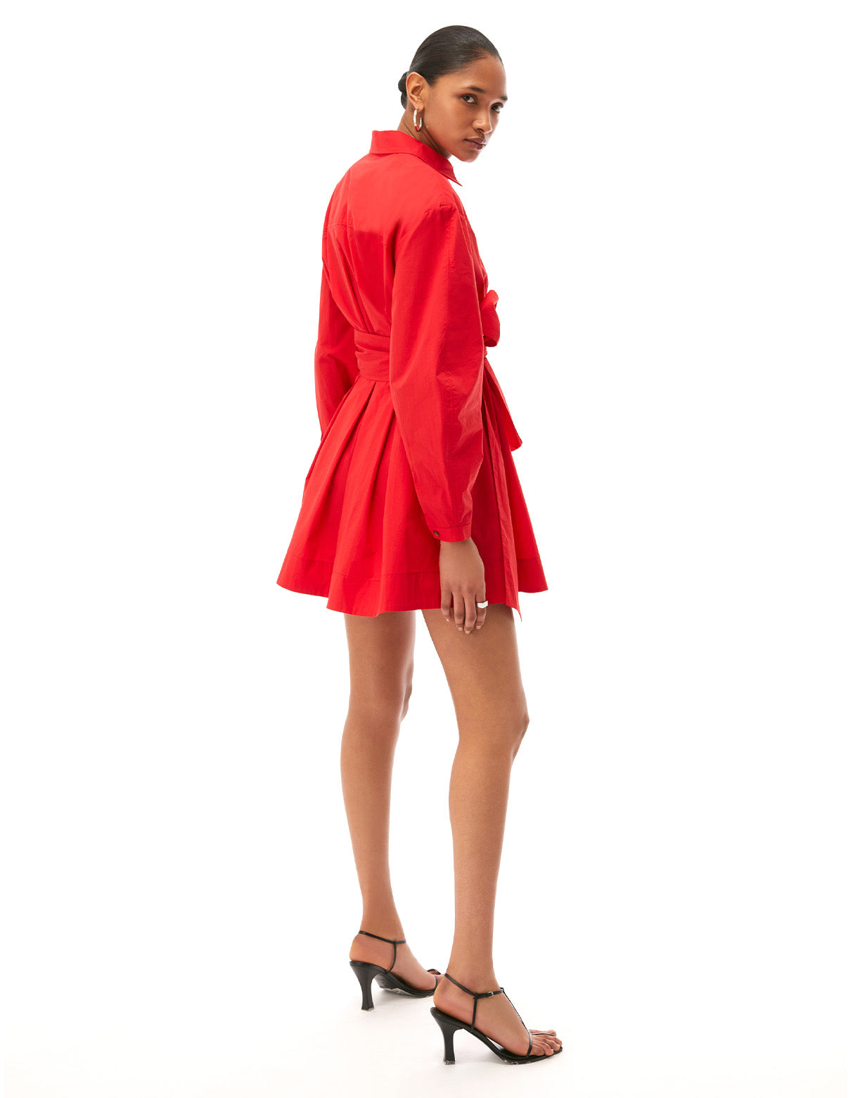 austyn long sleeve mini shirt dress cherry red - women's figure flattering wedding guest dresses