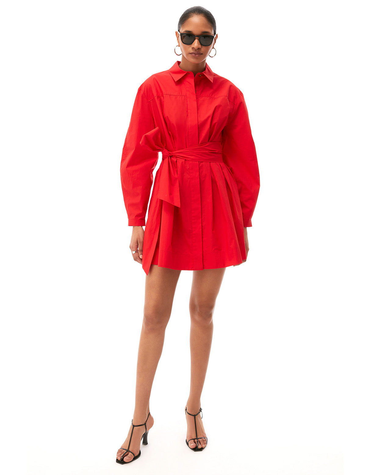 austyn long sleeve mini shirt dress cherry red - flattering office to date night dresses for women