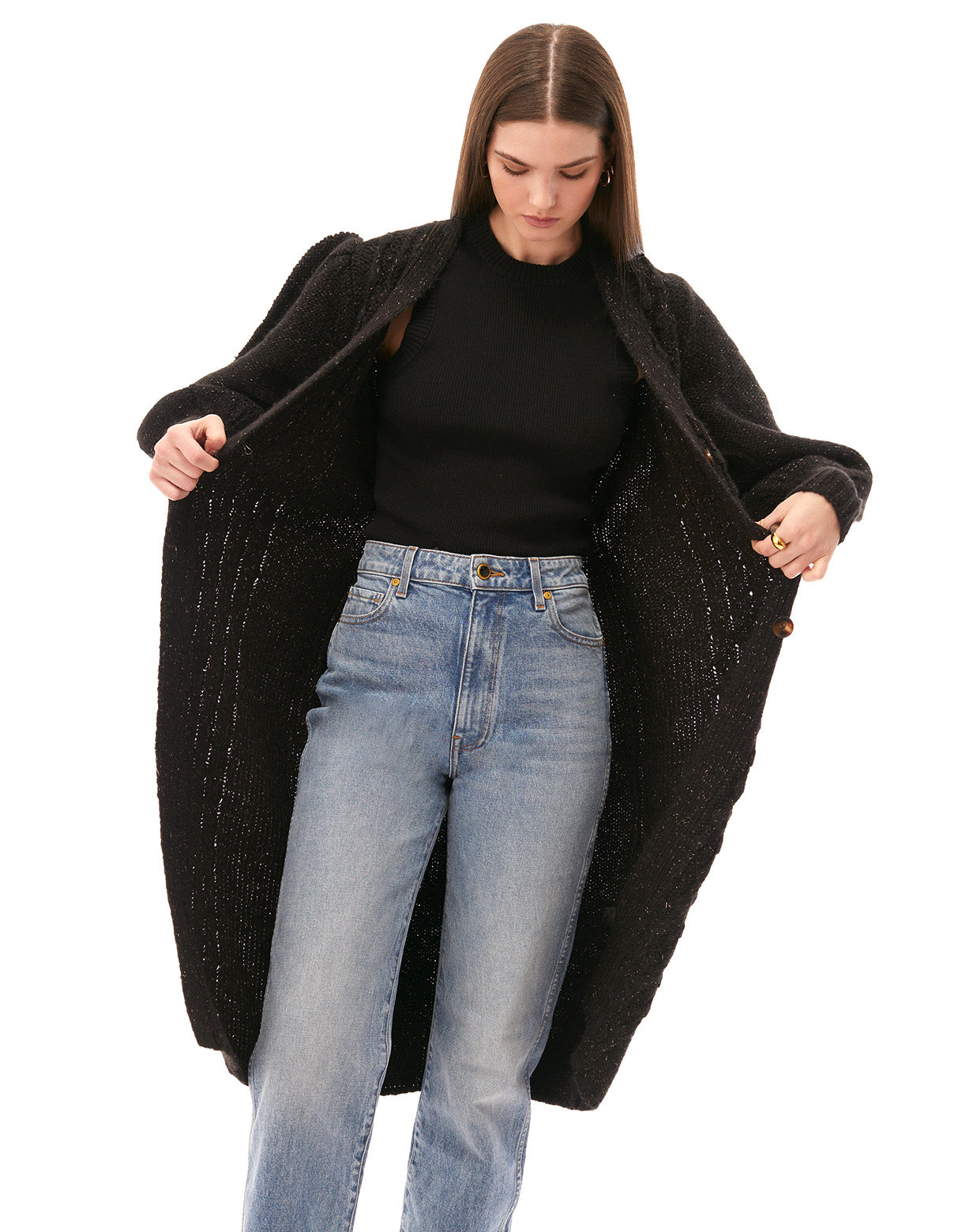 camille popcorn cardi cardigan coat black - flattering casual long cardigans for women