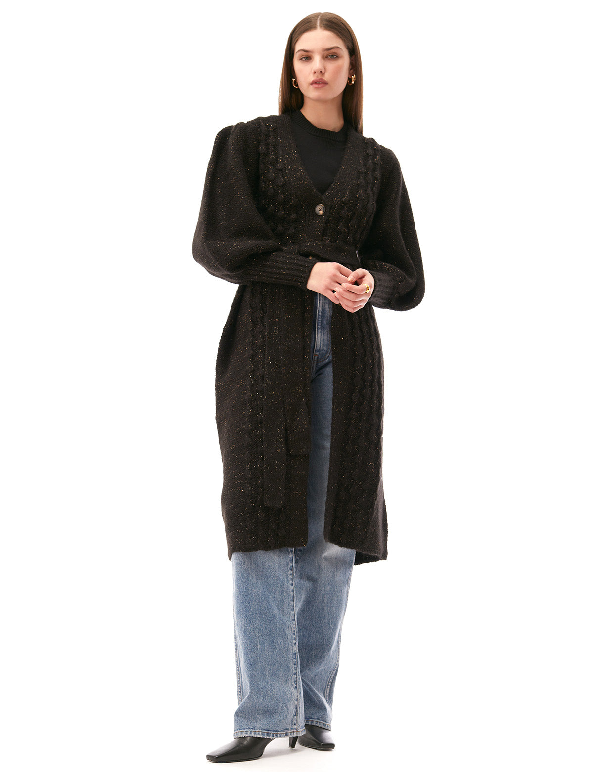 camille popcorn cardi long cardigan coat black - flattering designer cardigans coatigan for women by Toccin