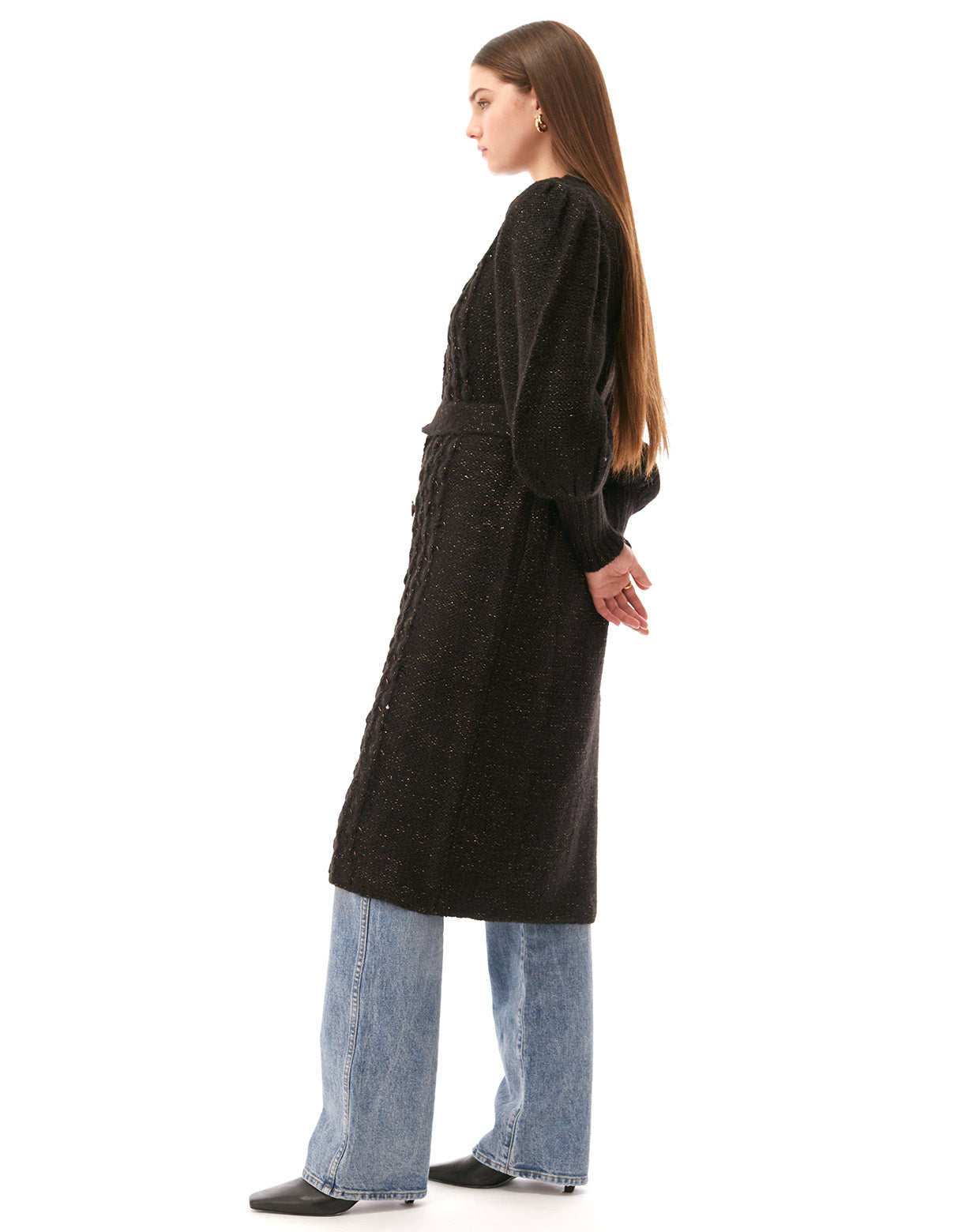 camille popcorn cardi long cardigan coat black - figure flattering work appropriate designer cardigans for women