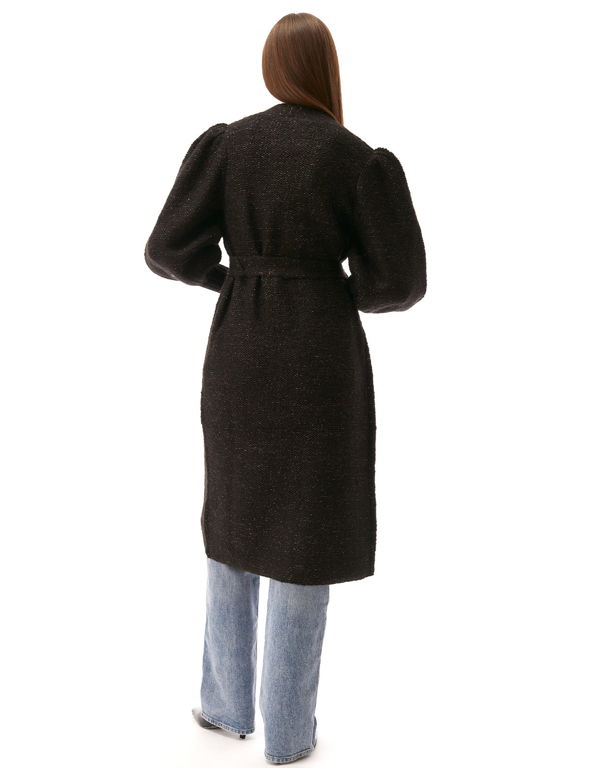 camille popcorn cardi long cardigan coat black - flattering designer fashion office to date night cardigans for women