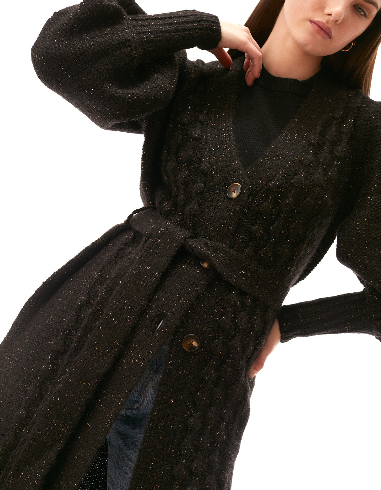 camille popcorn cardi long cardigan coat black - flattering fashion designer cozy coatigan cardigans for women