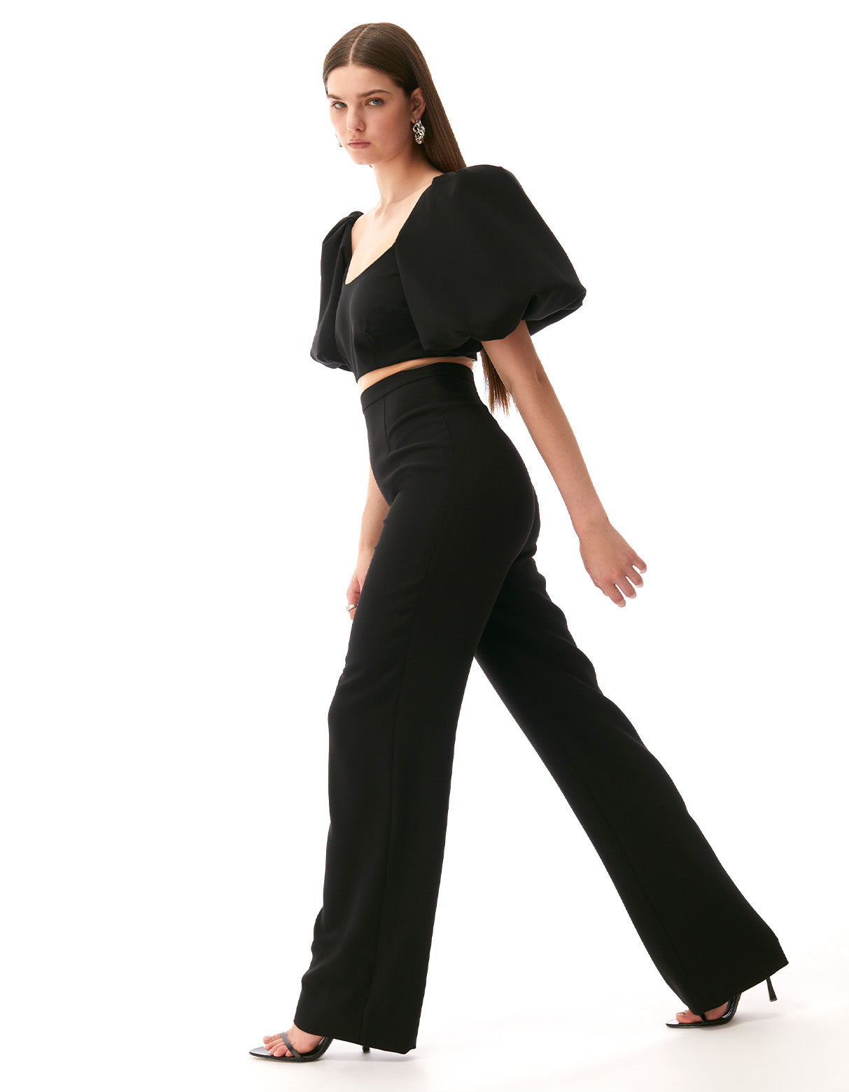 black lexi short puff sleeve jumpsuit - women's figure flattering designer fashion date night jumpsuits