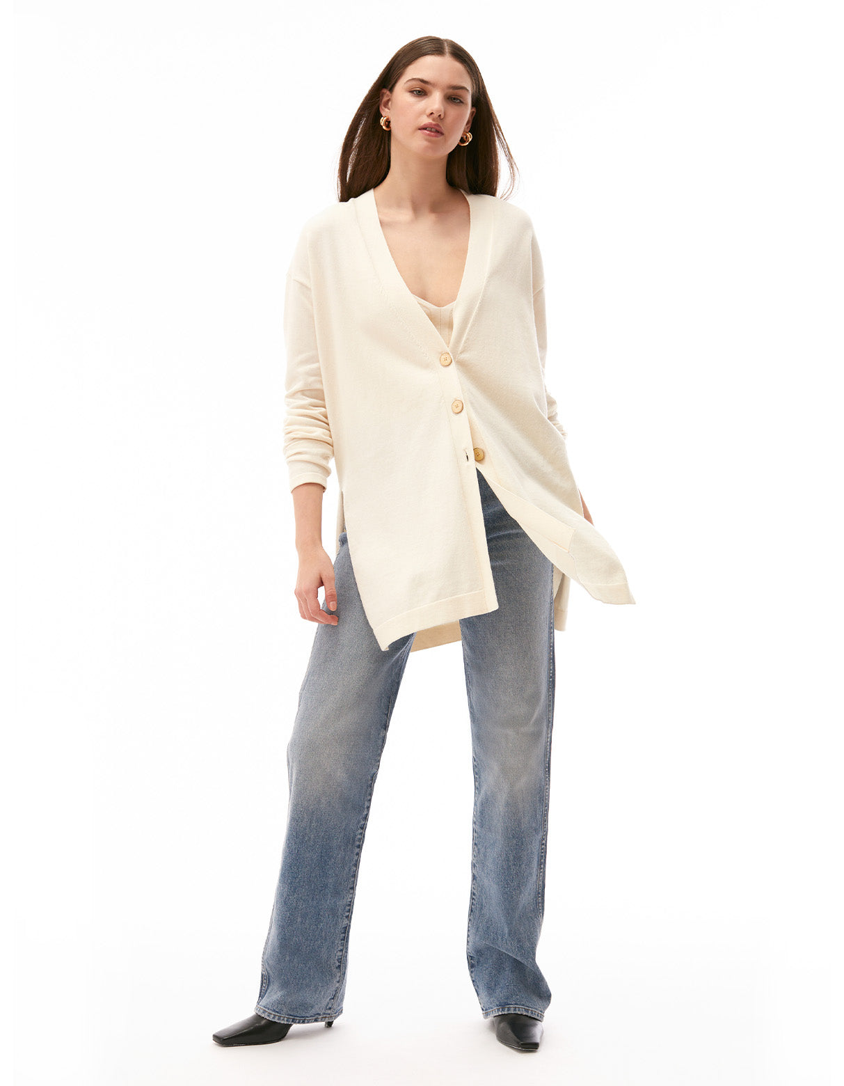 penelope travel cardi creme off white - women's flattering oversized designer cardigan