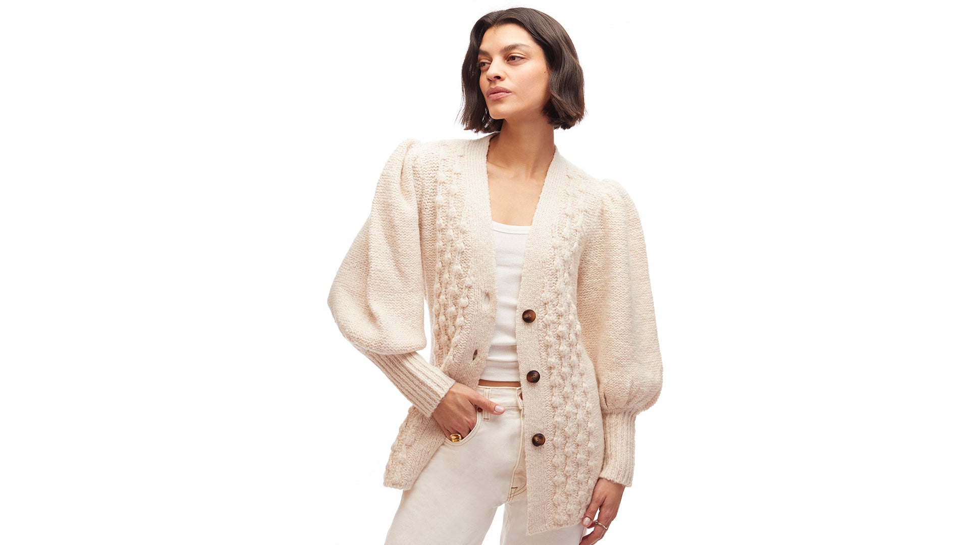 Calla Popcorn Belted Cardi Coat Cardigan Vanilla Off White Figure Flattering Designer Fashion Spring 2023 Cardigans for Women