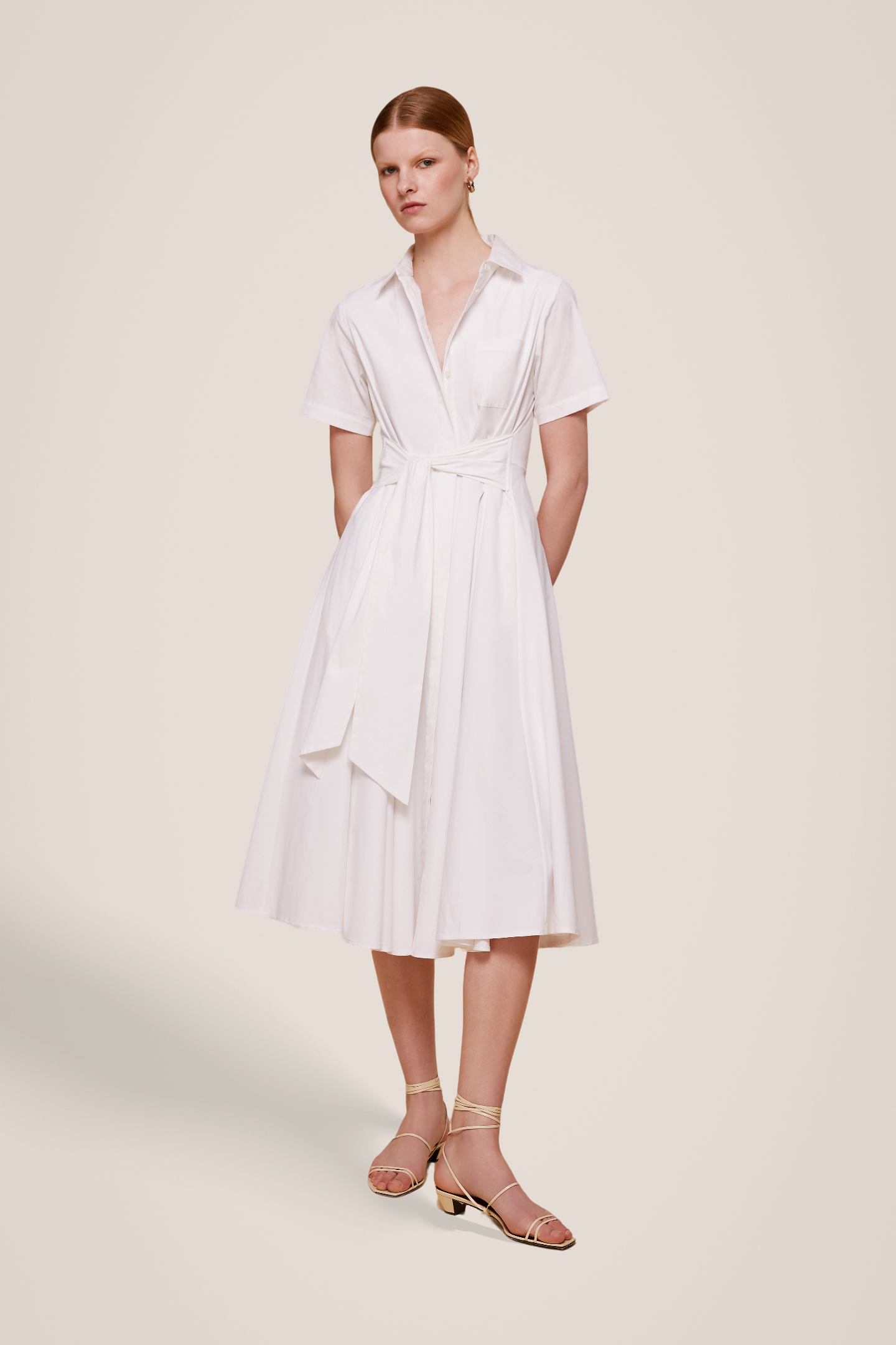 Megan Short Sleeve Tie-Front Midi Dress - Toccin