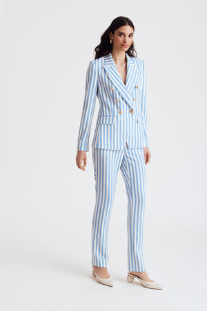 Kylie Stripe Woven Double Breasted  Blazer - Toccin
