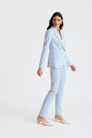 Kylie Stripe Woven Double Breasted  Blazer - Toccin