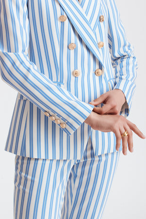 Kylie Stripe Woven Double Breasted  Blazer - Toccin