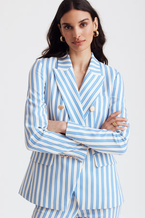 Kylie Stripe Woven Double Breasted  Blazer - Toccin