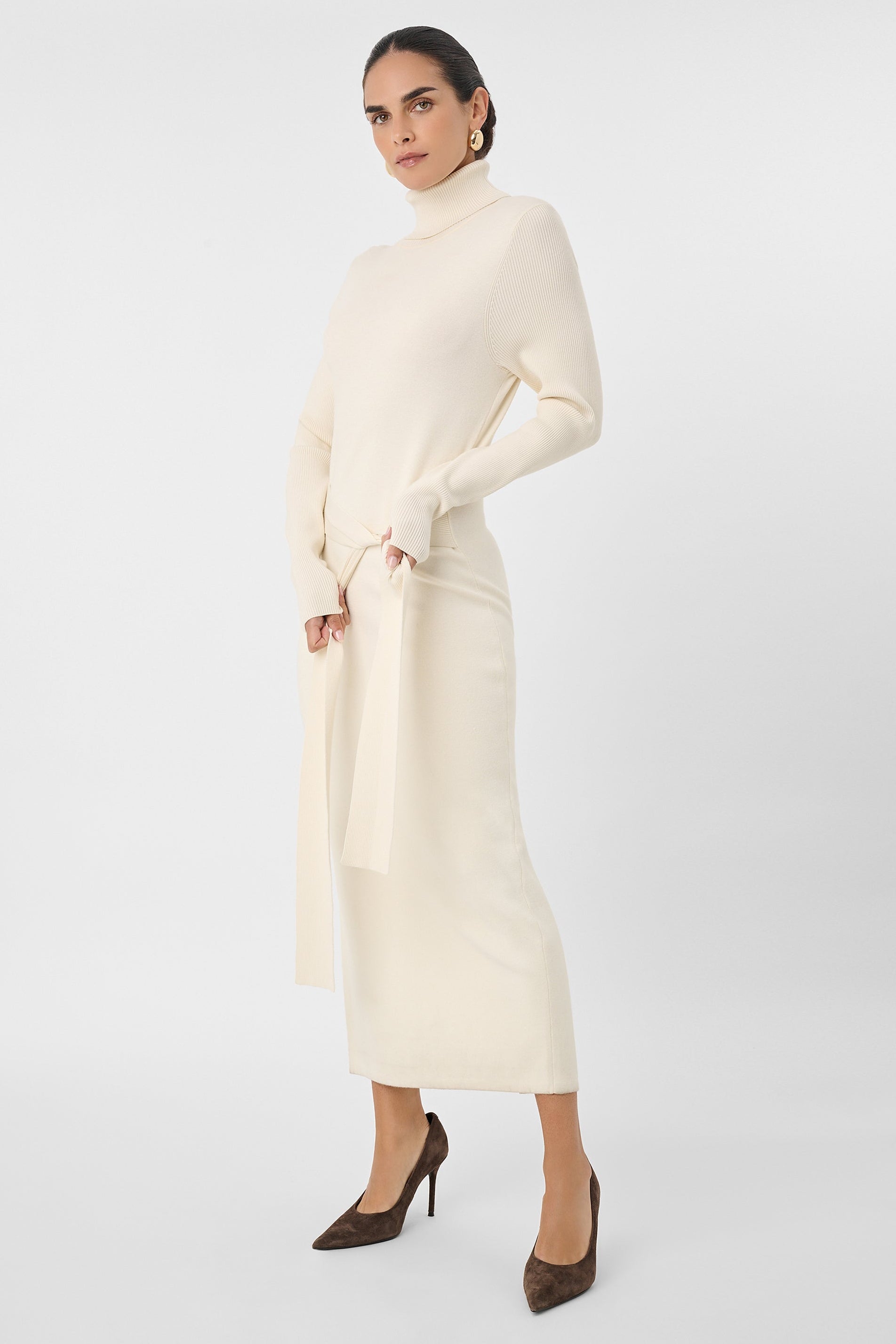 Toccin Piper Turtleneck Rib-Knit Midi-Dress - Jet
