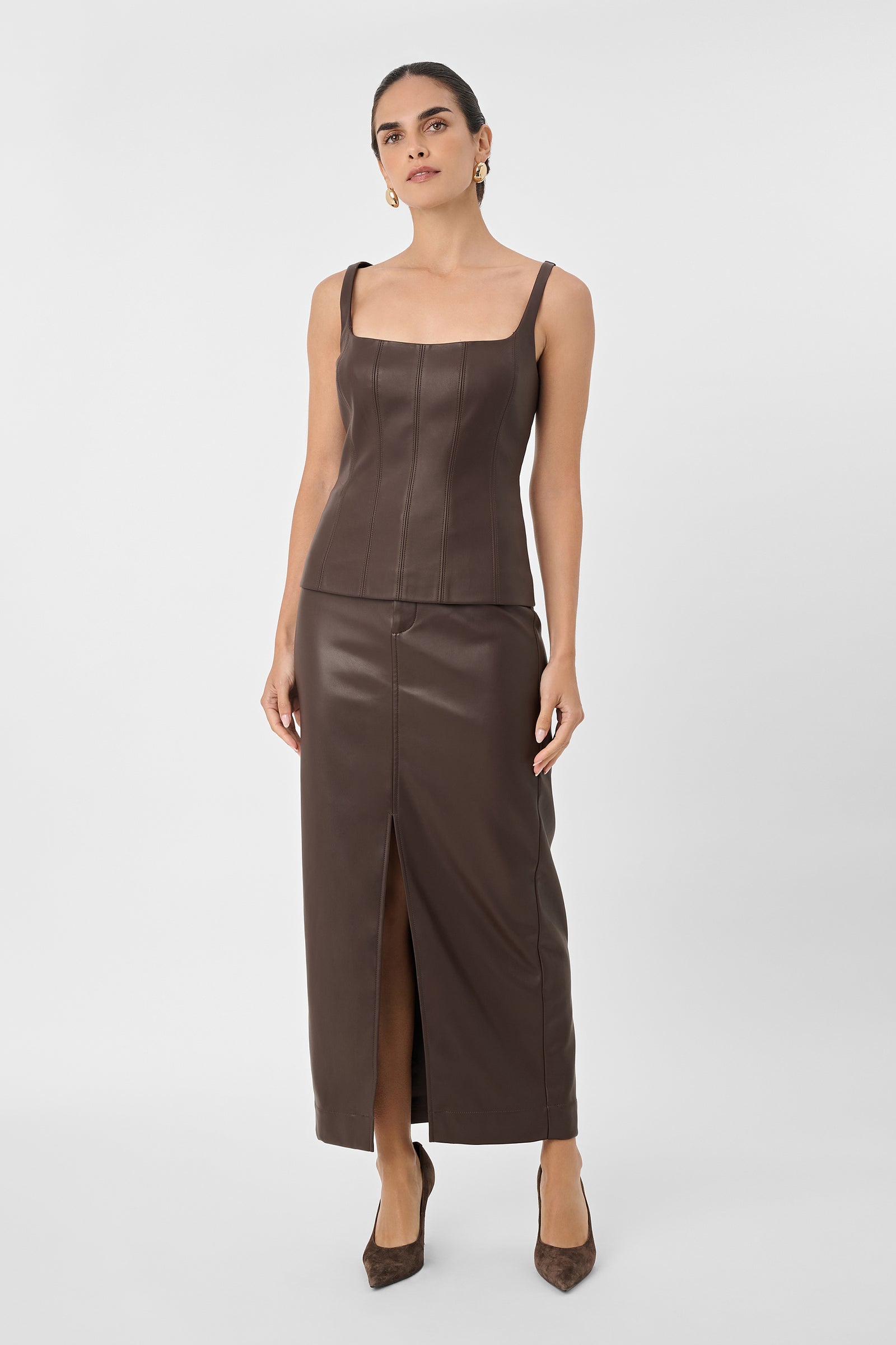 Meg Vegan Leather Midi Skirt - Toccin