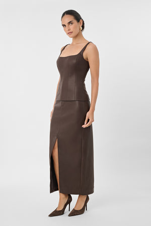Meg Vegan Leather Midi Skirt