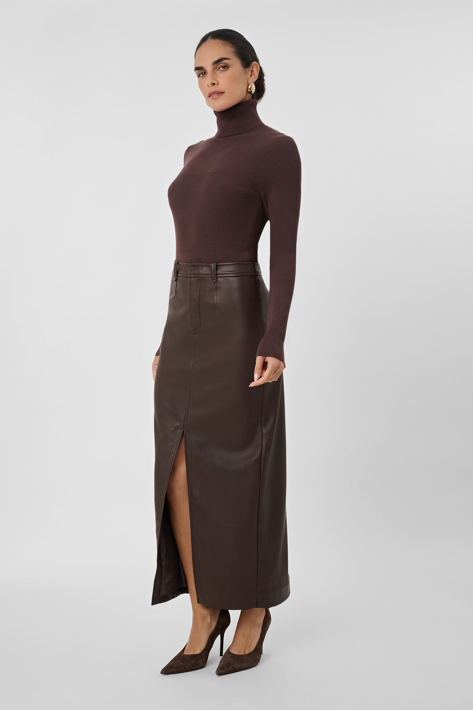 Meg Vegan Leather Midi Skirt - Toccin