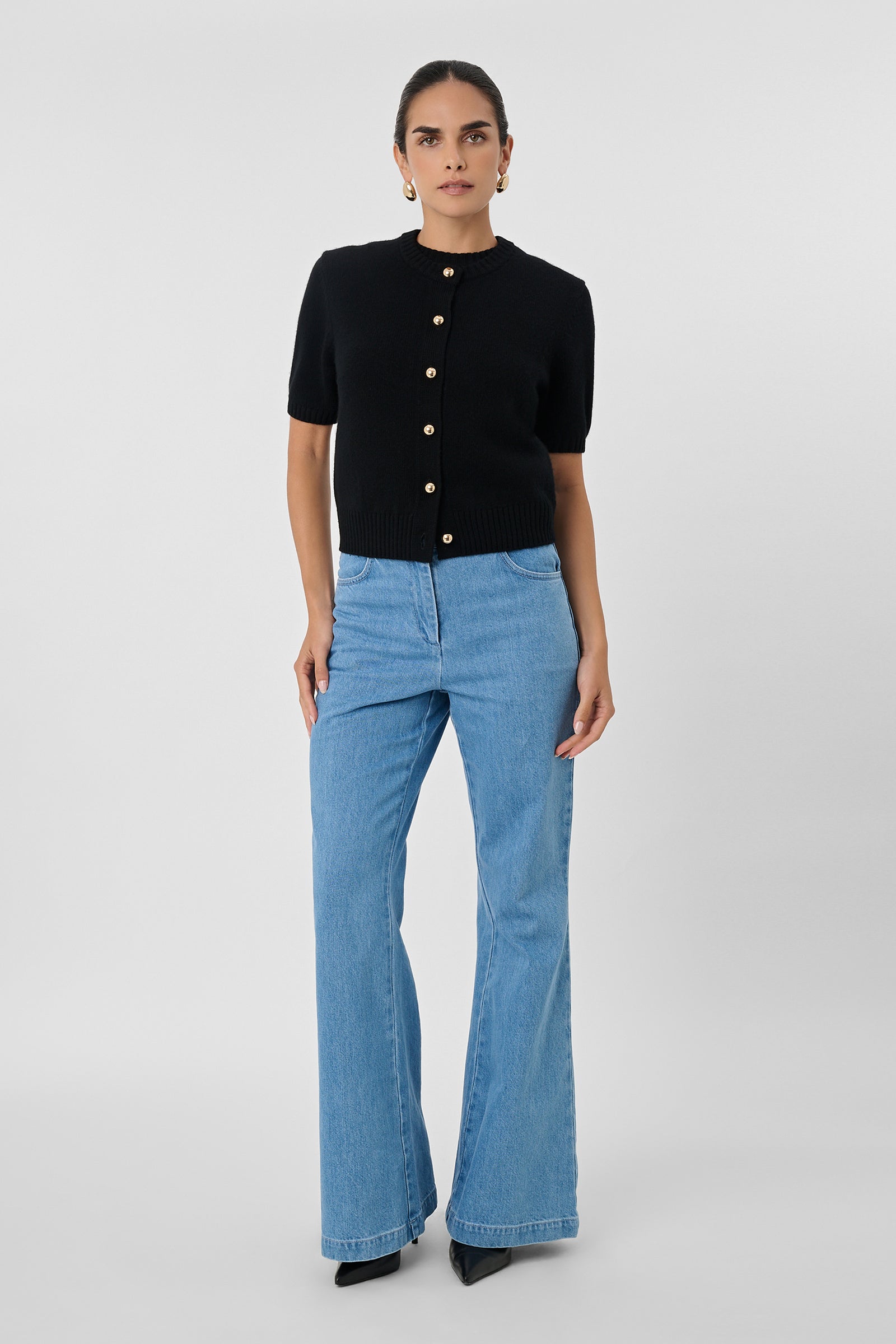 Gaia High Waist Denim Flared Pants - Toccin