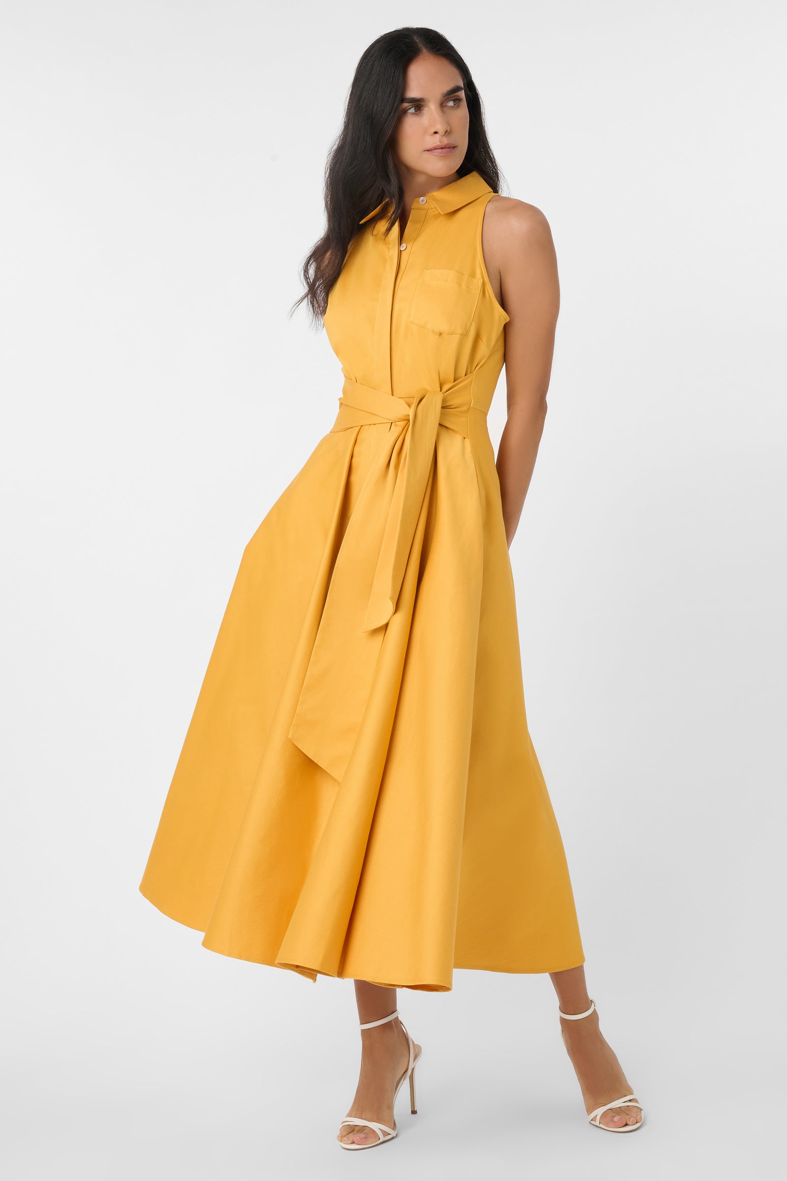 CHELSEA SLEEVELESS TIE-FRONT MIDI SHIRT DRESS - Toccin