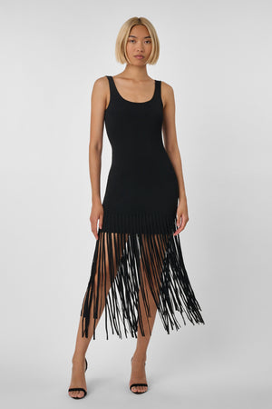 ROXANNE SCOOP NECK MINI DRESS WITH FRINGE