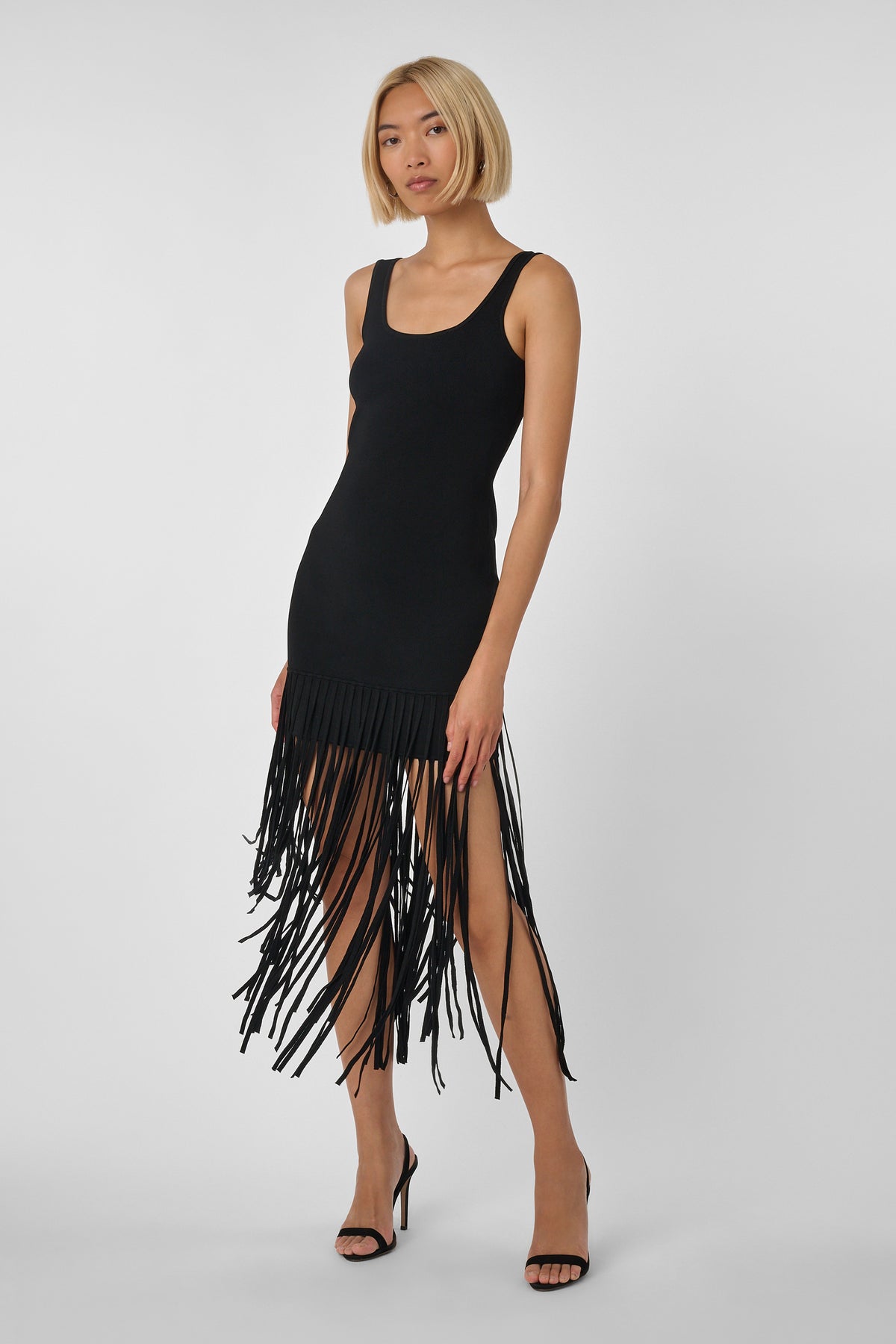 ROXANNE SCOOP NECK MINI DRESS WITH FRINGE