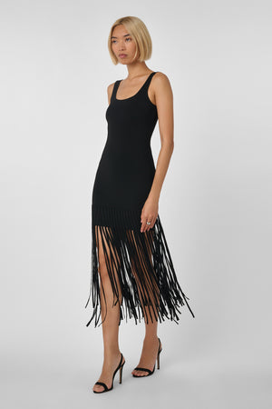 ROXANNE SCOOP NECK MINI DRESS WITH FRINGE
