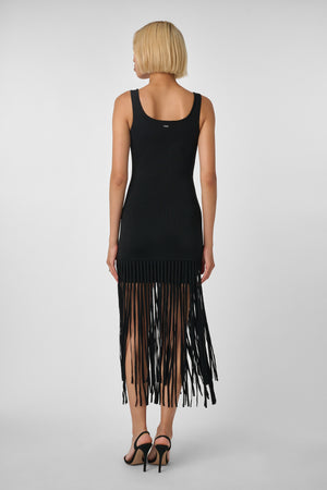 ROXANNE SCOOP NECK MINI DRESS WITH FRINGE