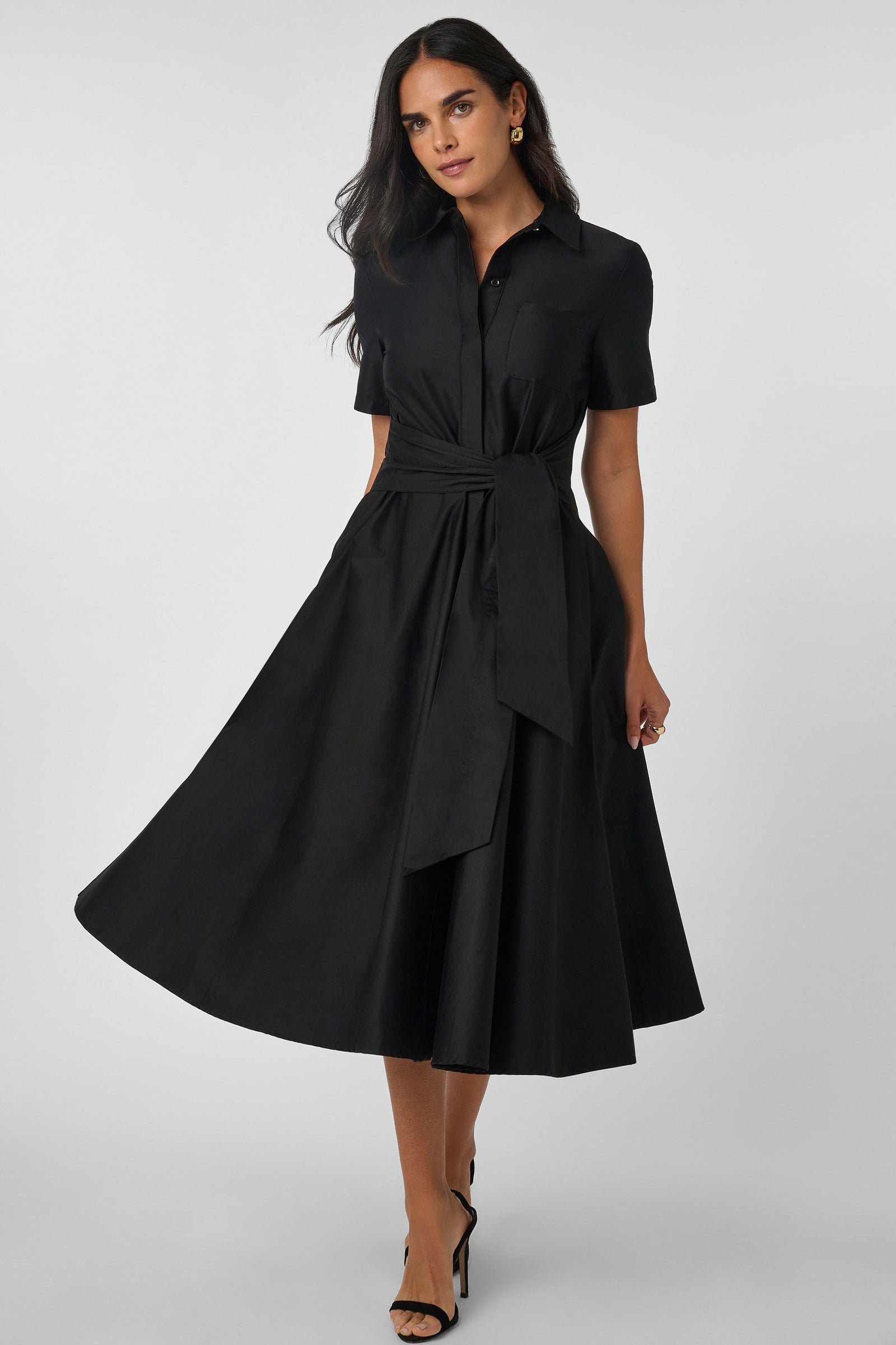 MEGAN SHORT SLEEVE TIE-FRONT MIDI SHIRT DRESS