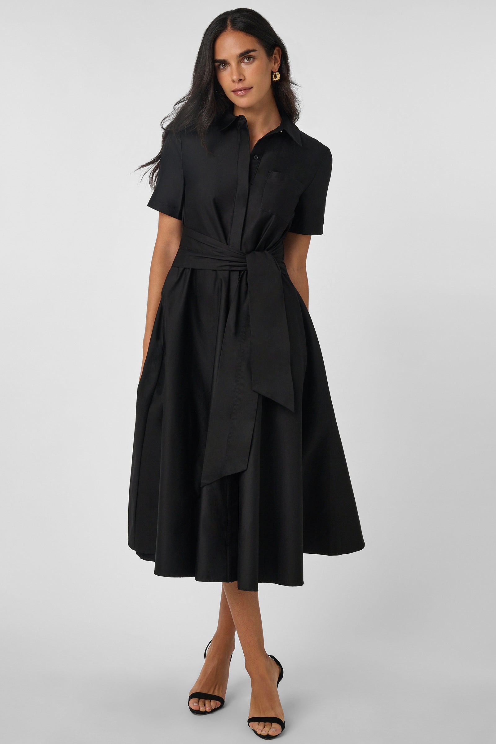 MEGAN SHORT SLEEVE TIE-FRONT MIDI SHIRT DRESS
