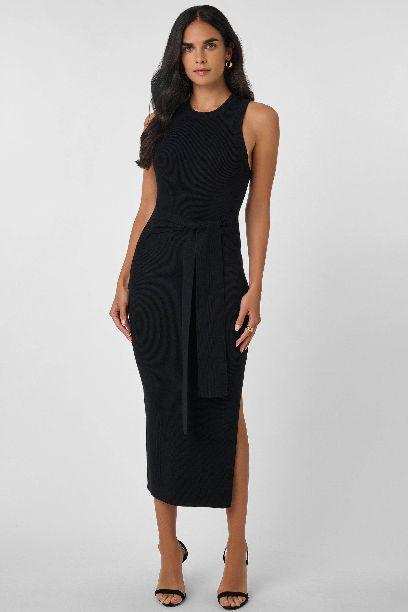 Piper Tie Front Sleeveless Midi Dress Jet - Toccin
