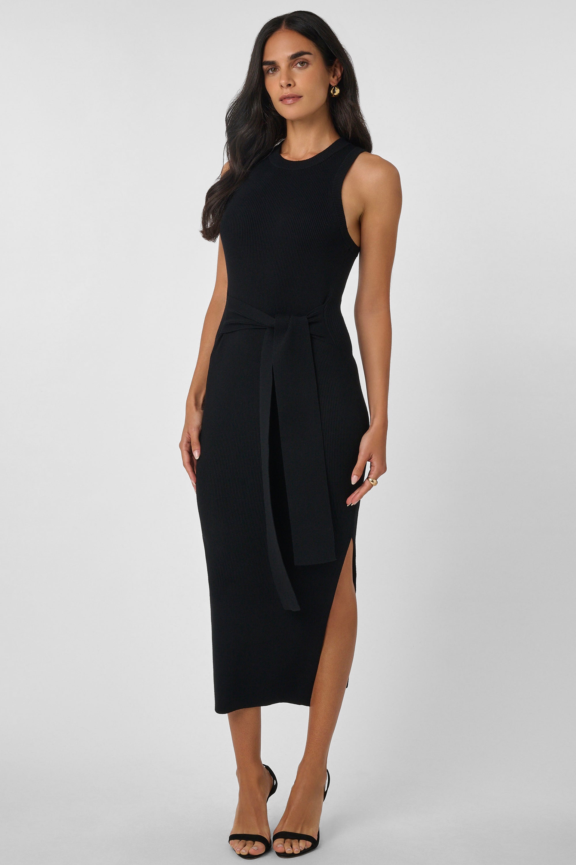 Piper Sleeveless Racerback Knit Bodycon Dress Tie-Front Style Piper Sleeveless Racerback Knit Bodycon Dress Tie-Front Style