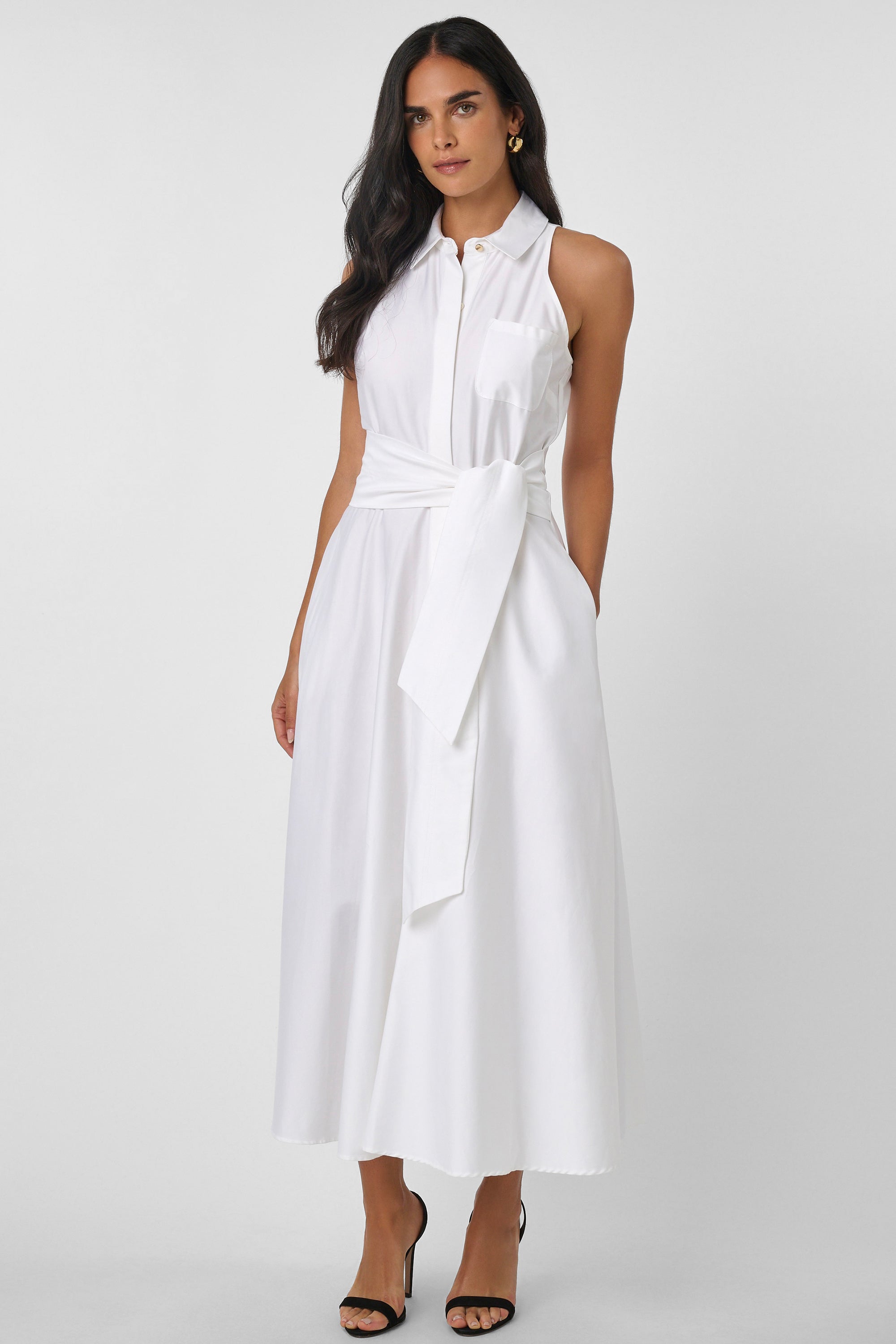 CHELSEA SLEEVELESS TIE-FRONT MIDI SHIRT DRESS CHELSEA SLEEVELESS TIE-FRONT MIDI SHIRT DRESS