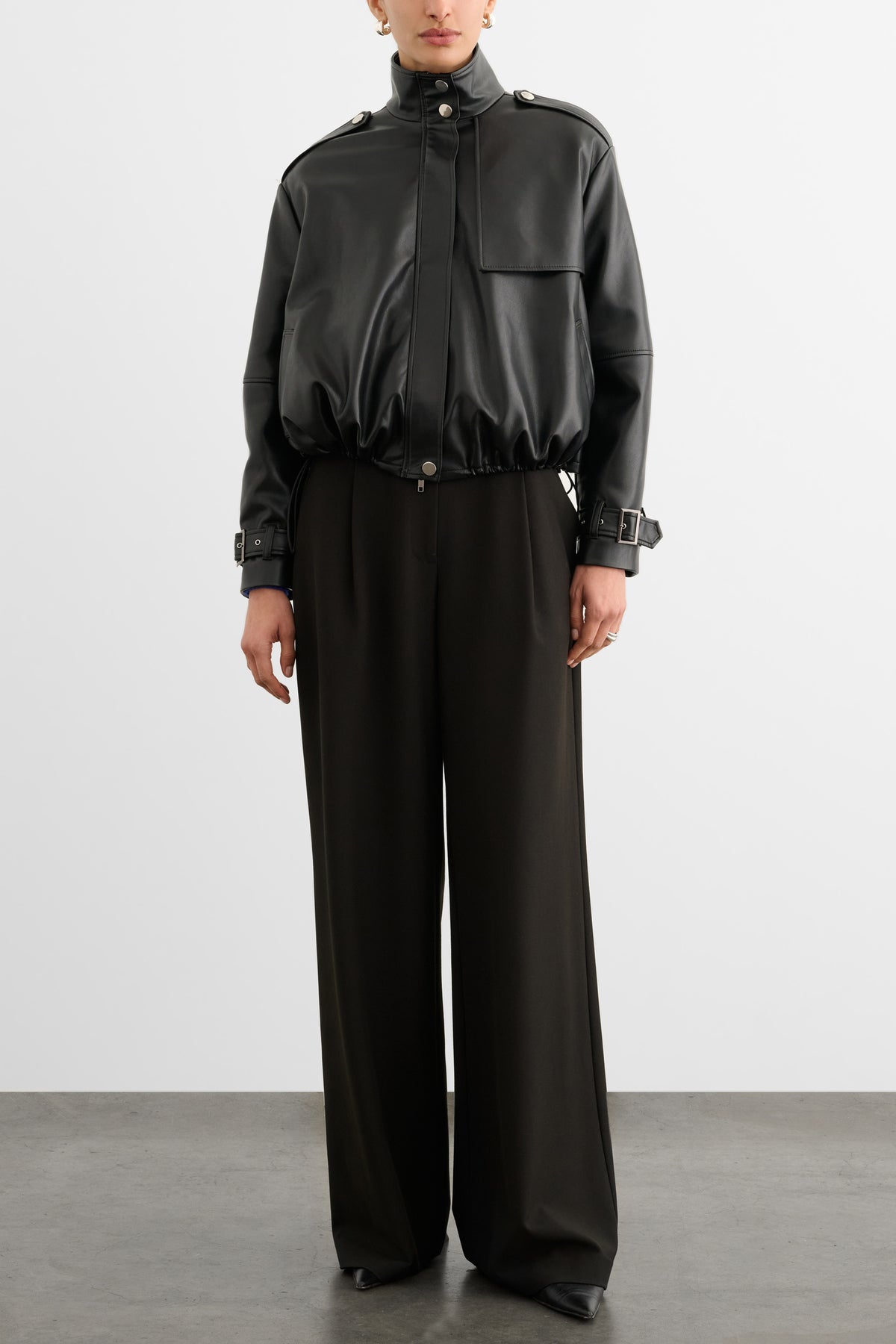 ALYSSA FUNNEL NECK BOMBER WITH DRAWSTRING DETAIL