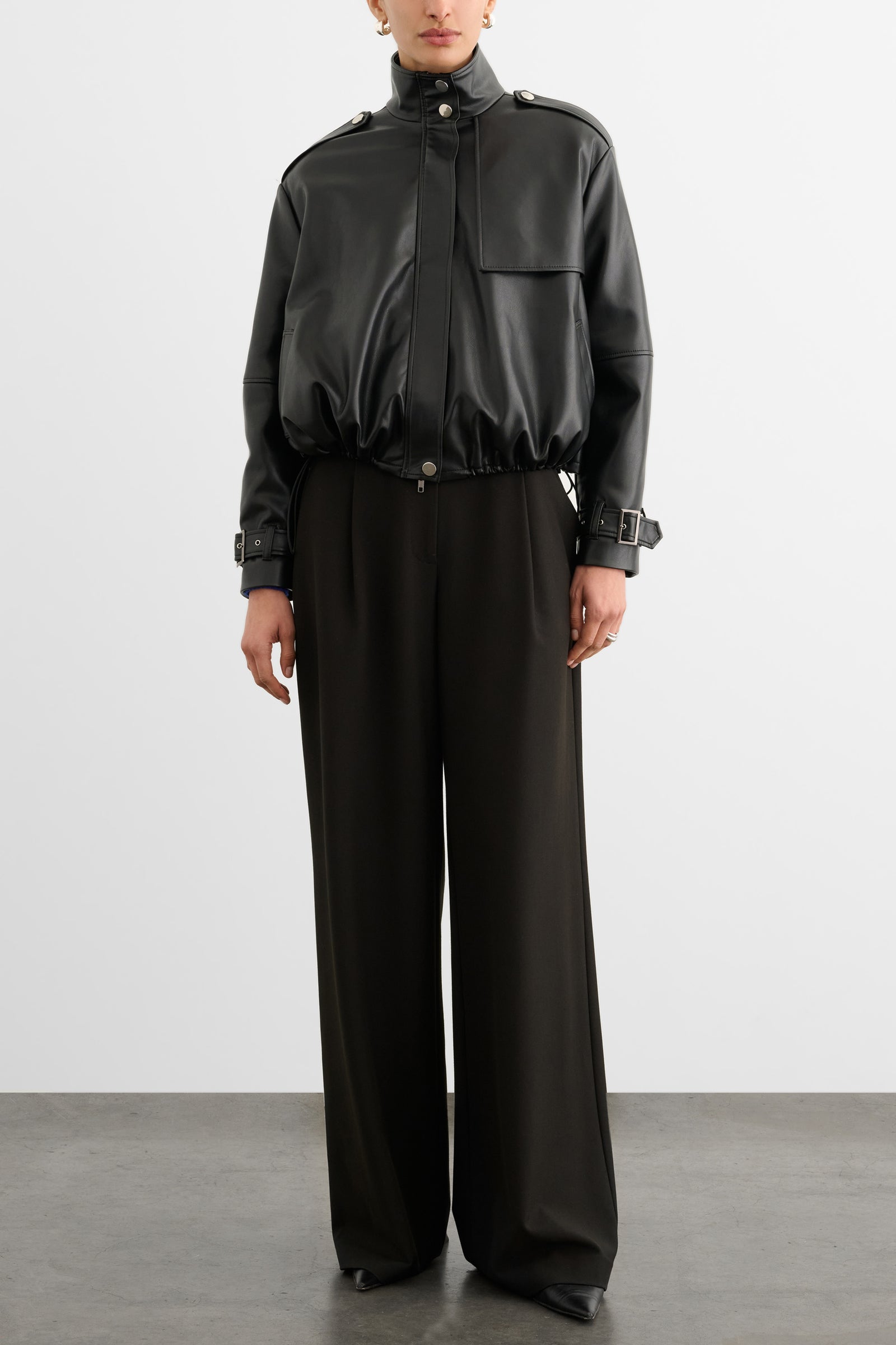 ALYSSA FUNNEL NECK BOMBER WITH DRAWSTRING DETAIL