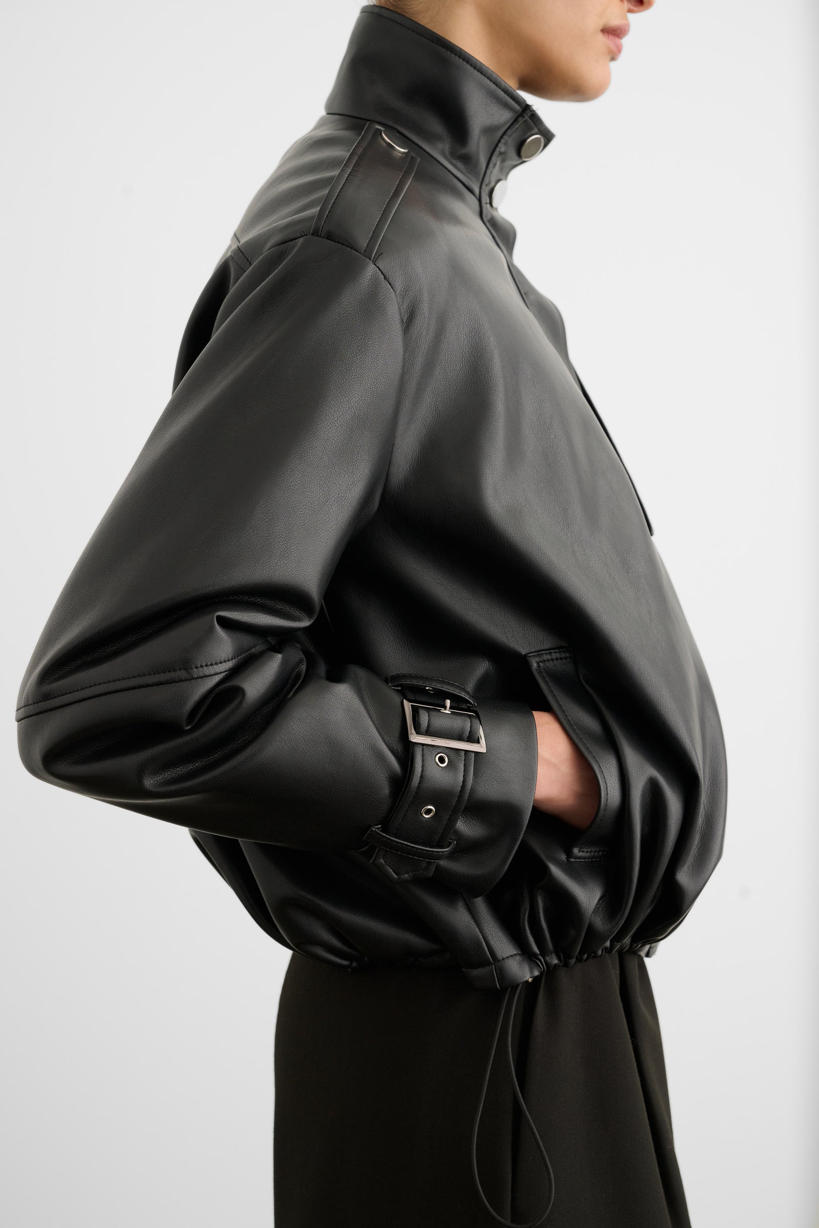 ALYSSA FUNNEL NECK BOMBER WITH DRAWSTRING DETAIL