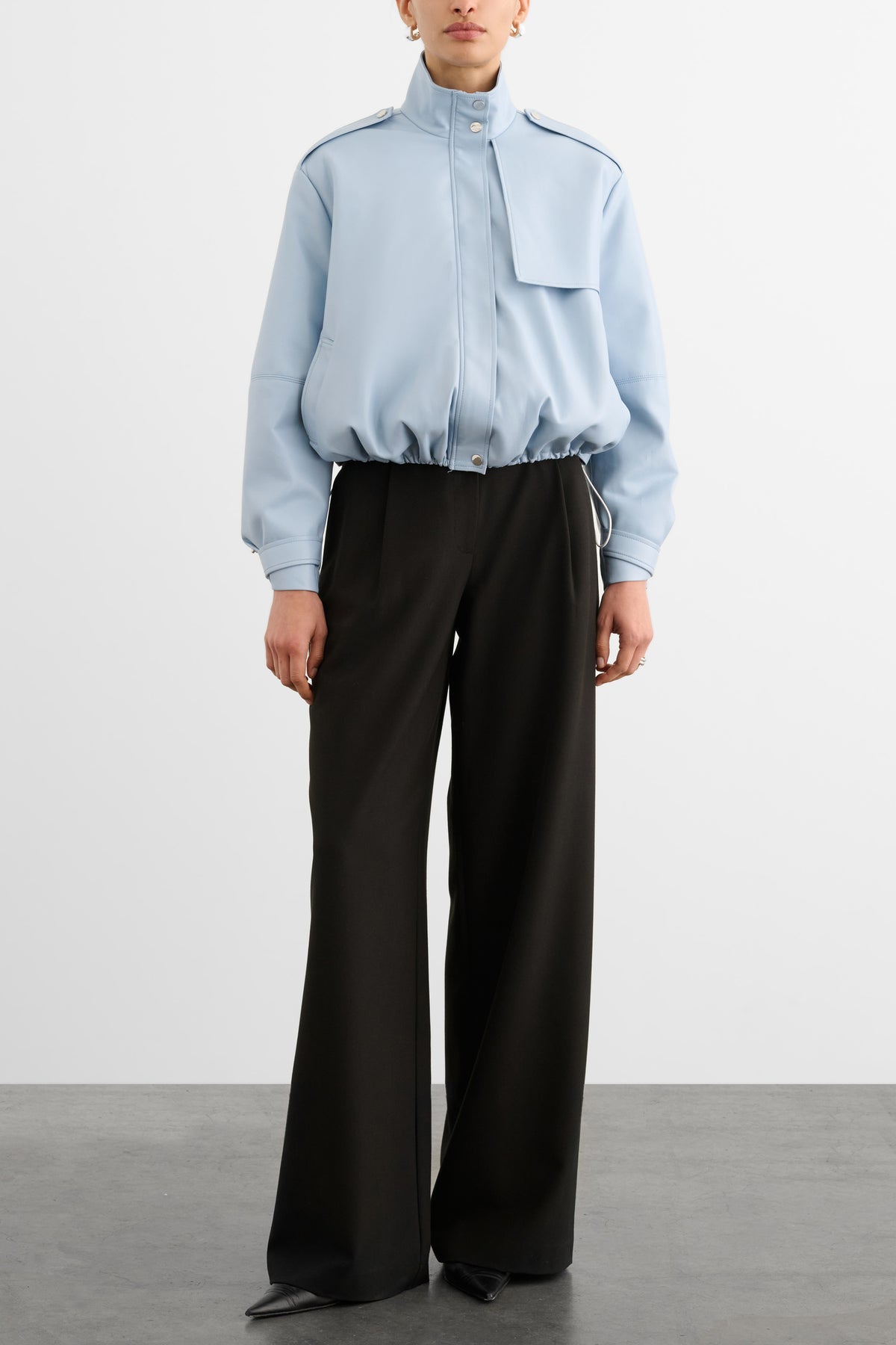 ALYSSA FUNNEL NECK BOMBER WITH DRAWSTRING DETAIL