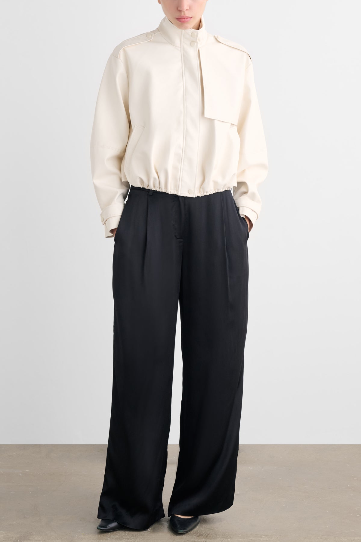 ALYSSA FUNNEL NECK BOMBER WITH DRAWSTRING DETAIL