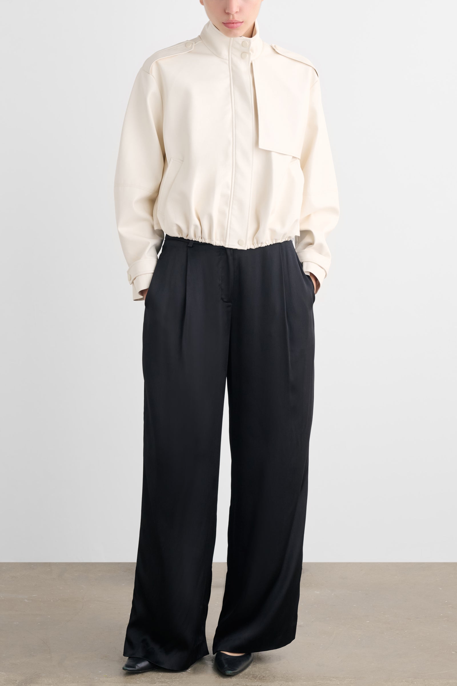 ALYSSA FUNNEL NECK BOMBER WITH DRAWSTRING DETAIL