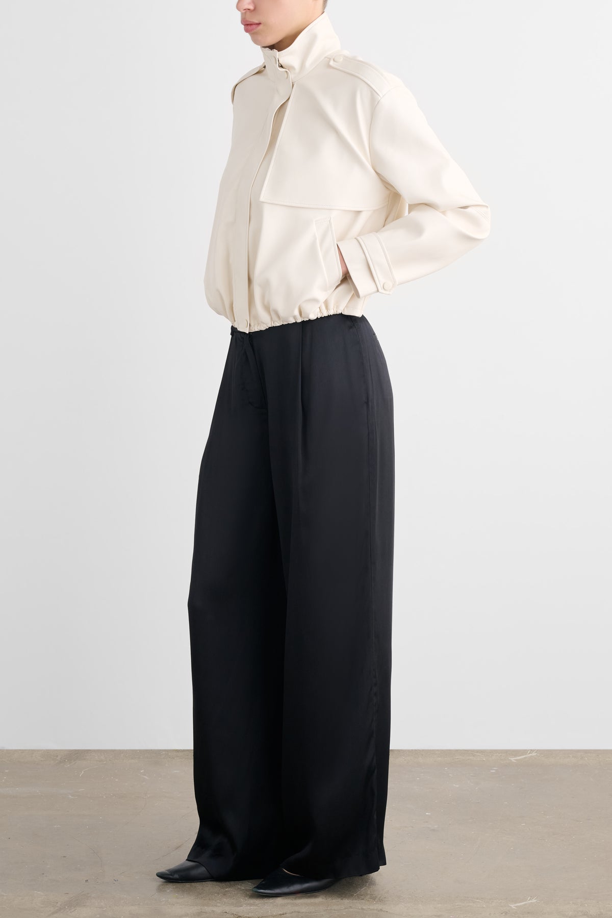 ALYSSA FUNNEL NECK BOMBER WITH DRAWSTRING DETAIL