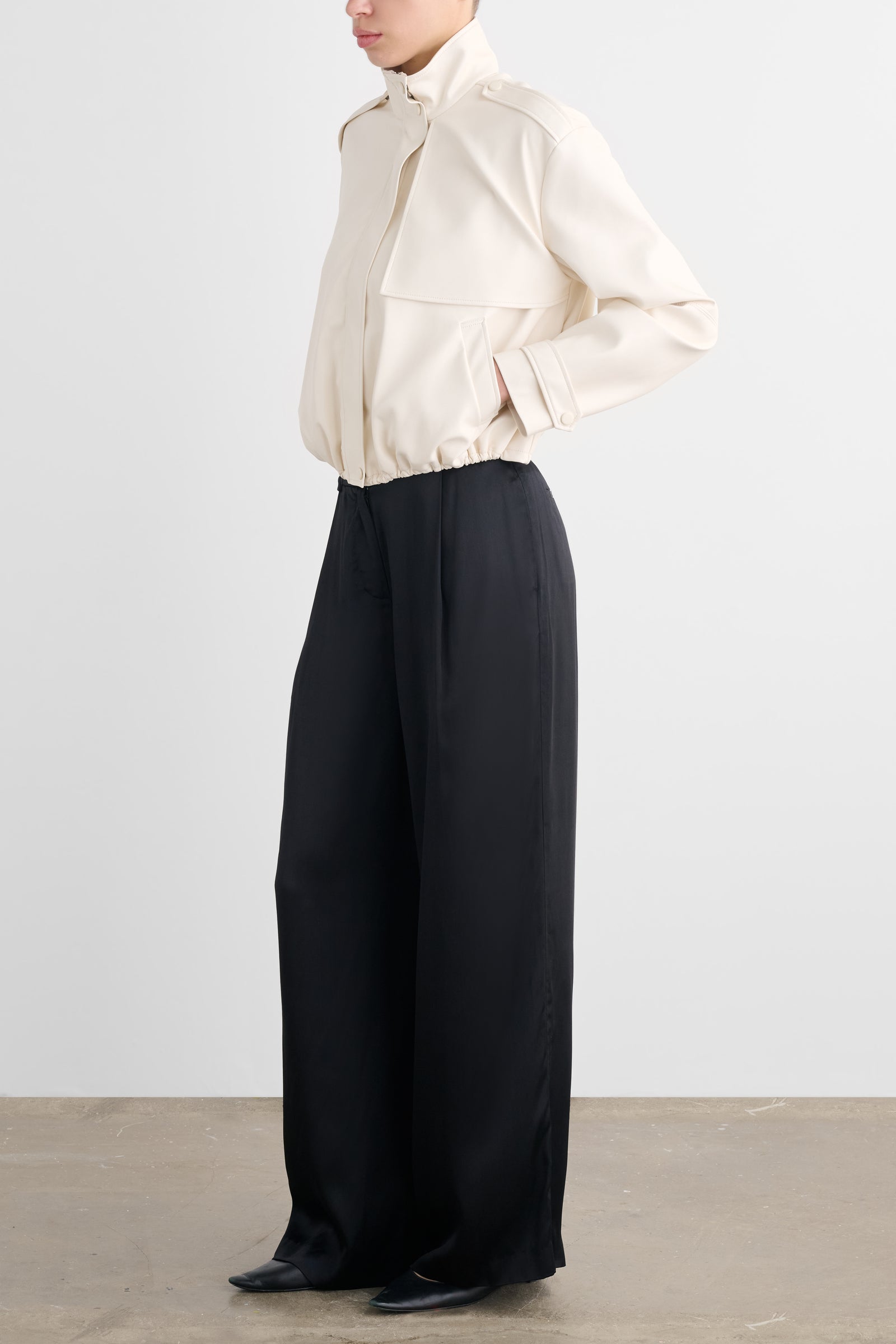 ALYSSA FUNNEL NECK BOMBER WITH DRAWSTRING DETAIL