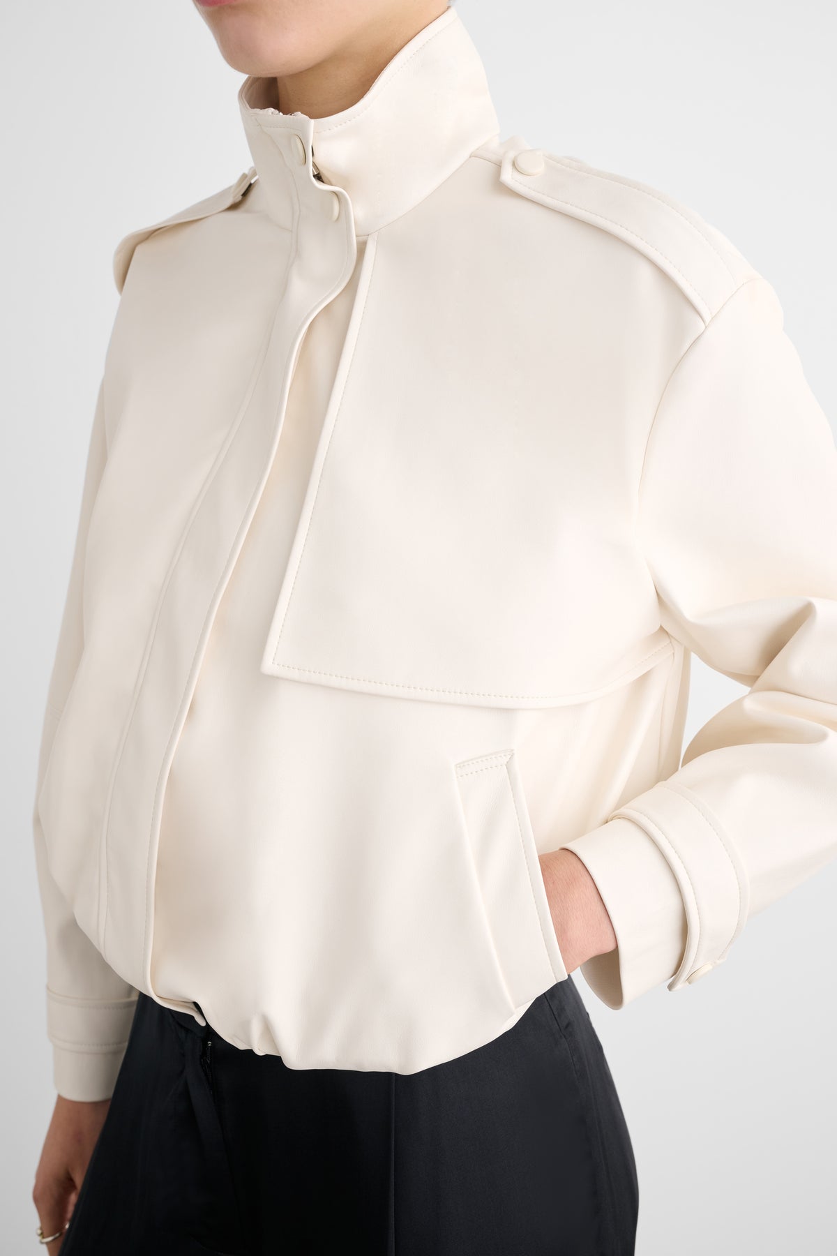 ALYSSA FUNNEL NECK BOMBER WITH DRAWSTRING DETAIL